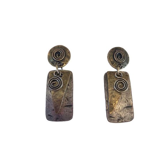 Vintage Mixed Metal Rectangular Drop Earrings. - Picture 5 of 6